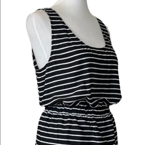 LOFT New Women's Dress Scoop Neck Elastic Waist Black & White Stripe Size L - Picture 6 of 10